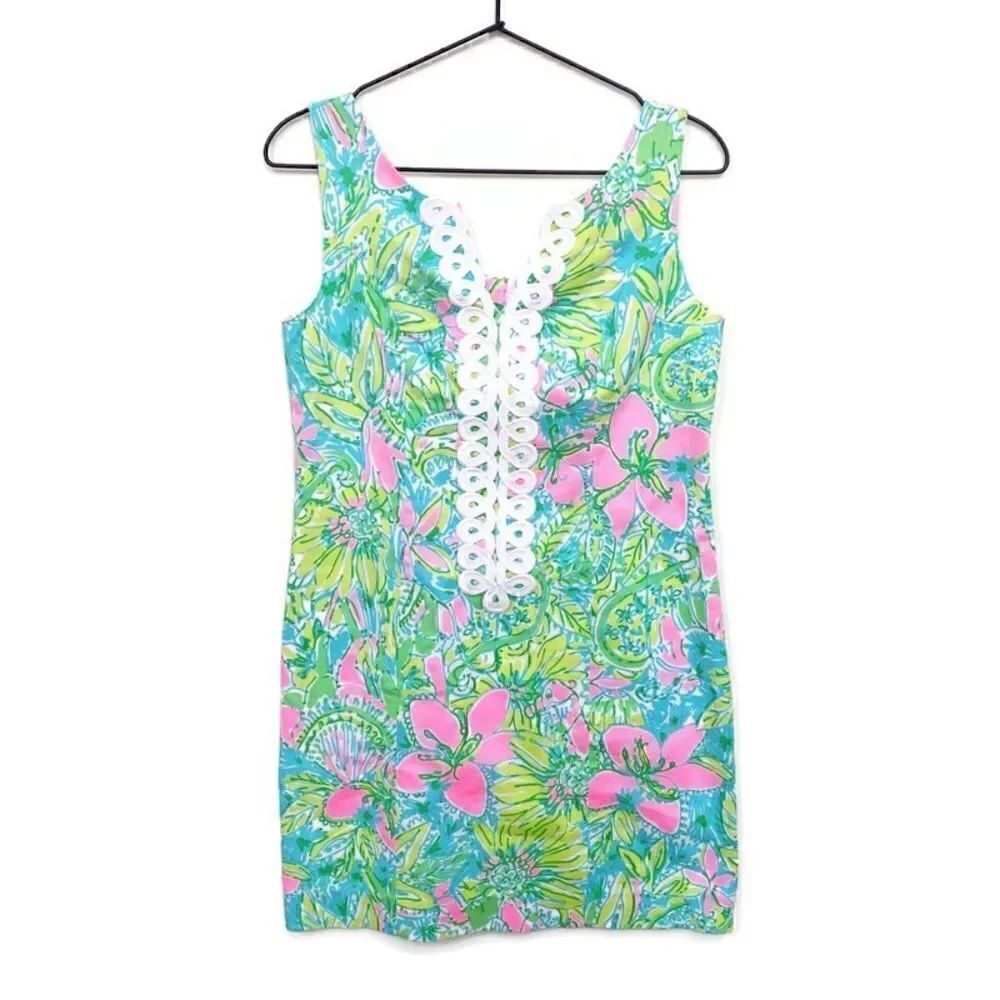 Lilly Pulitzer Cathy Shift Dress Sleeveless Coconut Jungle Pink Green White 0